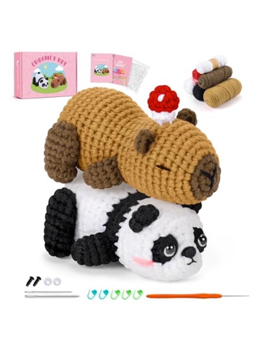 Beginner Crochet Kit Panda Capybara DIY Animal Craft Set With Video Guide